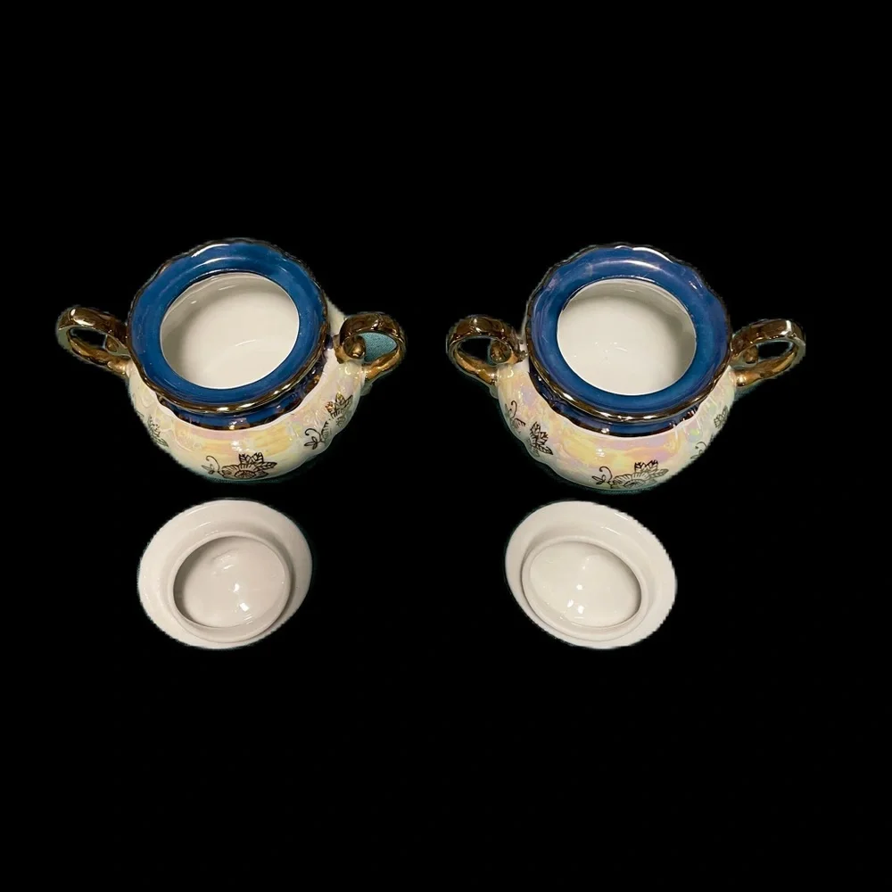 Vtg Royal Japan Porcelain Victorian Iridiscent Lusterware Double Handle Bowls